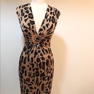 CACHE Animal Print Stretchy Sleeveless VNeck Dress